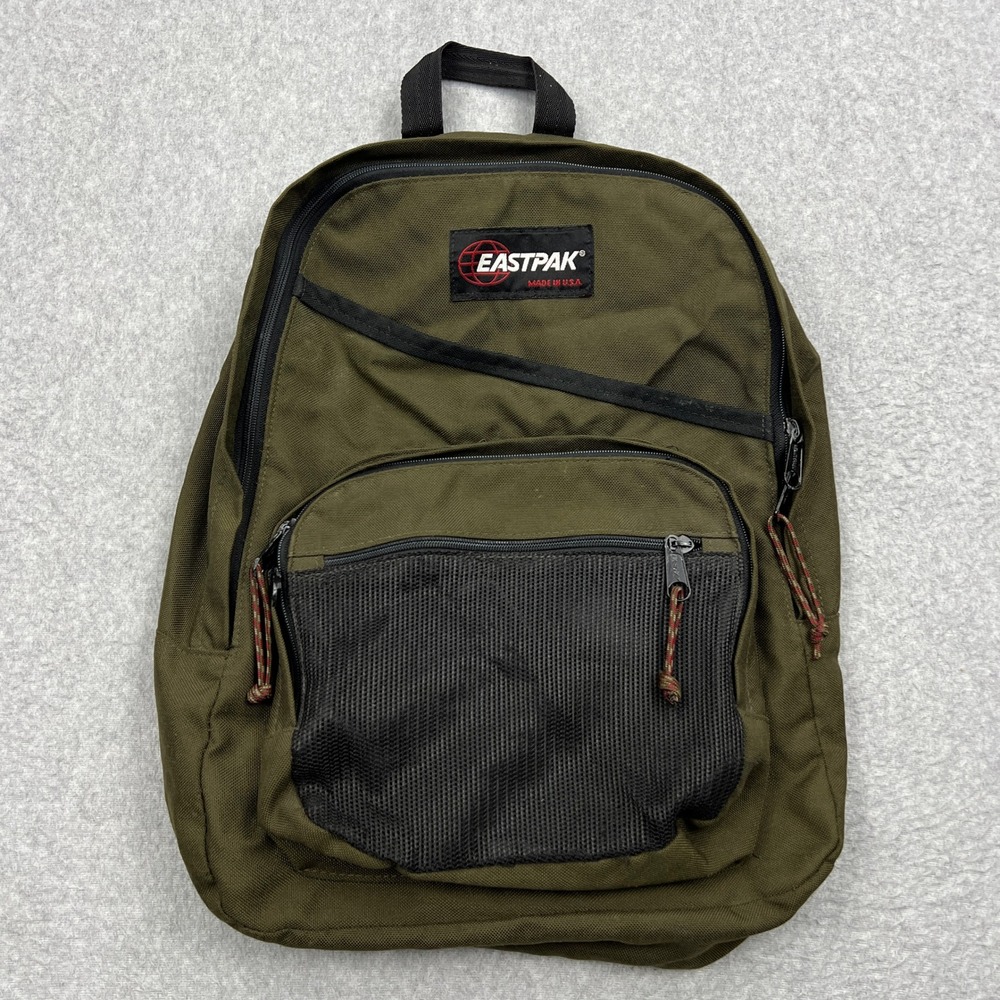 VTG Eastpak Backpack Unisex OS Olive Green Canvas Travel Bag Made in USA 90s